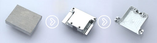 Alexander Obermaier Maschinenbau - CNC-Frästeile Produktionsstufen - Vom Rohstück zum fertigen Teil vor Qualitätskontrolle